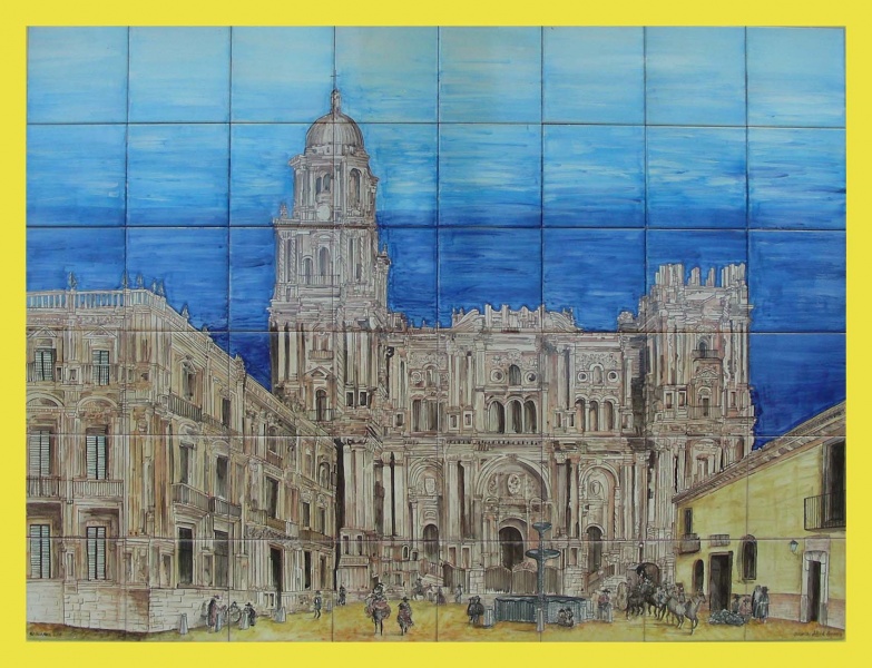 mural de ceramica azulejos catedral de malaga