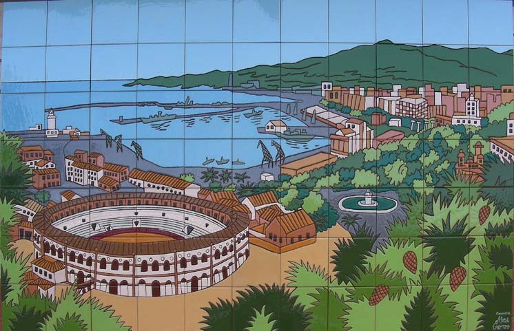 mural de ceramica azulejos plaza toros malaga