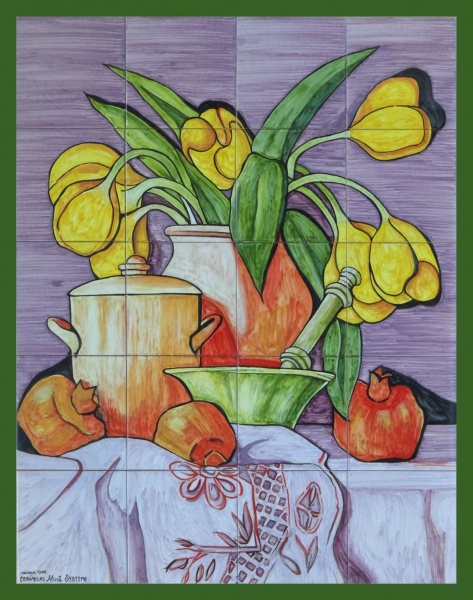 mural ceramico floral tulipanes