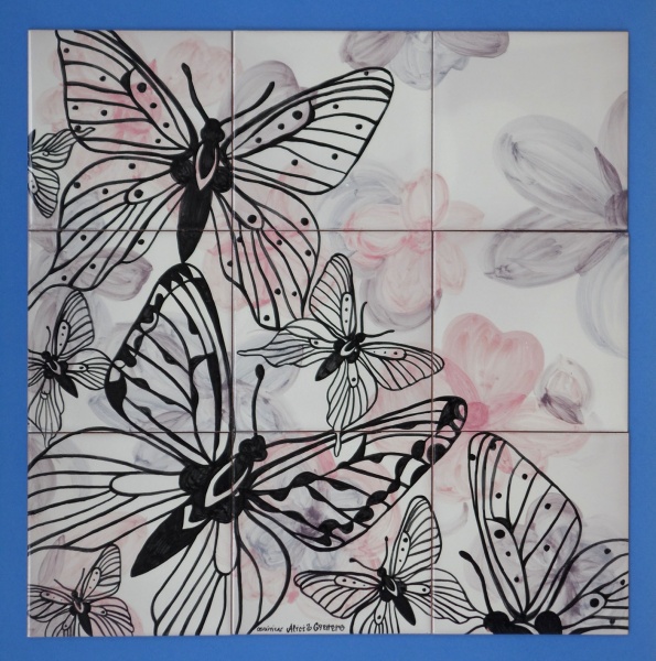 mural de ceramica azulejos mariposas