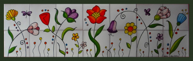 mural azulejo cerámica flores