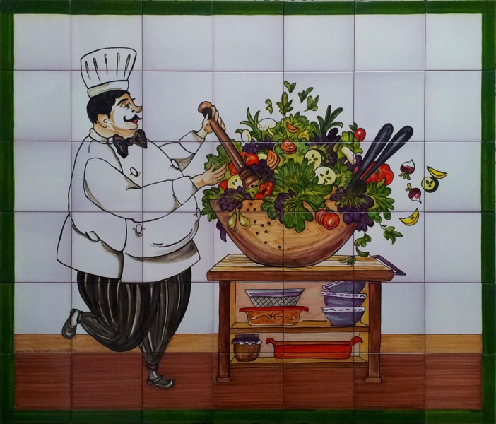 mural de cerámica pintado a mano cocinero