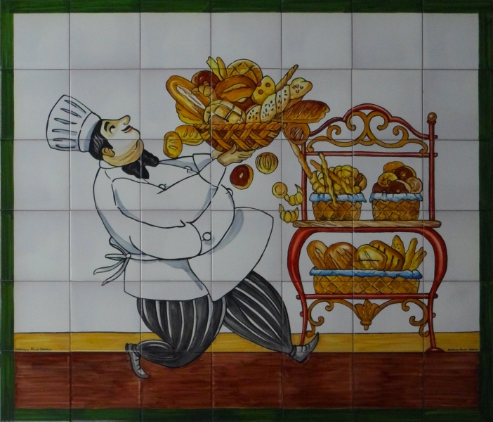 mural de azulejos pintado a mano panadero