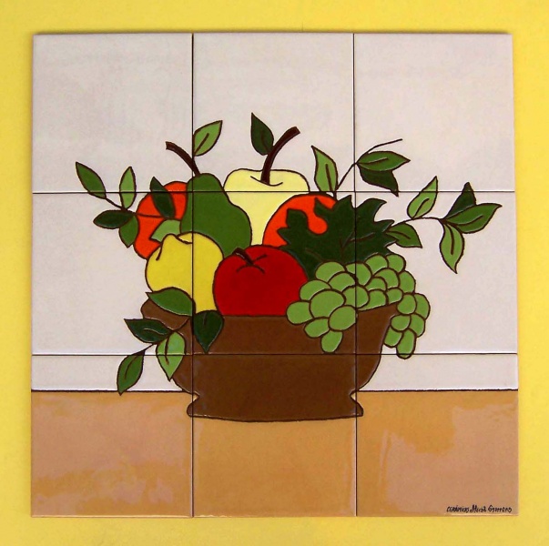 mural azulejos ceramica hecho a mano frutas