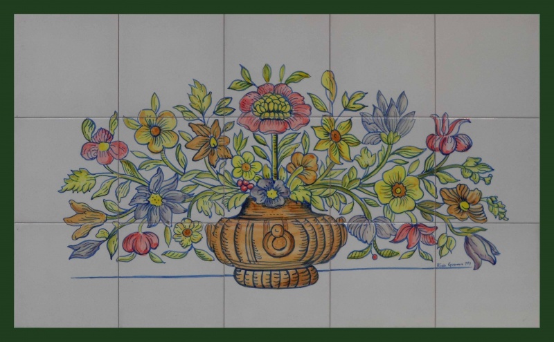 mural azulejos canasto flores