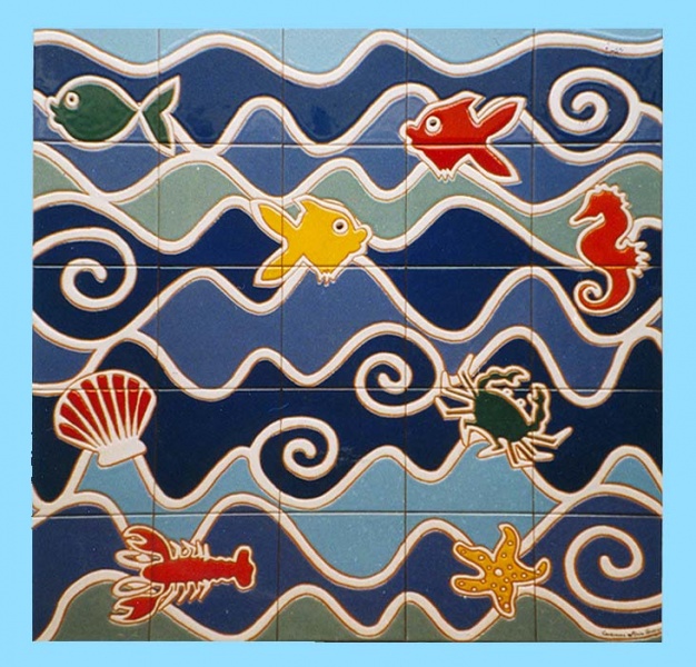 mural azulejo ceramica peces mar