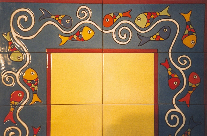 mural de ceramica para mesa peces