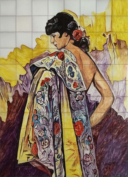 mural azulejos cerámica gitana flamenco con capote